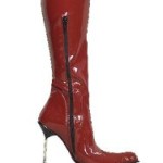 Lackstiefel Oberschenkellang dunkelrot Stiletto Metallabsatz Overknee