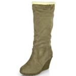 Damen trendy halbschaft Stiefel mit Keilabsatz und Teddy-Fell MQ1155 Khaki Gr. 39