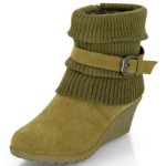 Damen Wedge Stiefeletten mit gestricktem Stulpen am Schaft MQ1110 Khaki Gr. 39