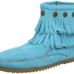 Minnetonka Double Fringe Side Zip Boot 694S, Damen Mokassin Stiefel, Türkis (Aqua), EU 40 (US 9)